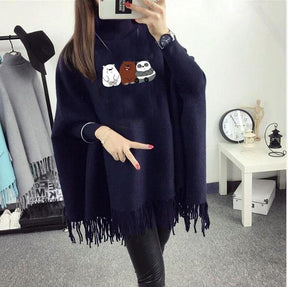 Women's Fleece Plain Poncha Printed Cape Shawl