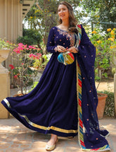 Blue Embroidered Maxi Set _ Women's Stitched 4 Pcs